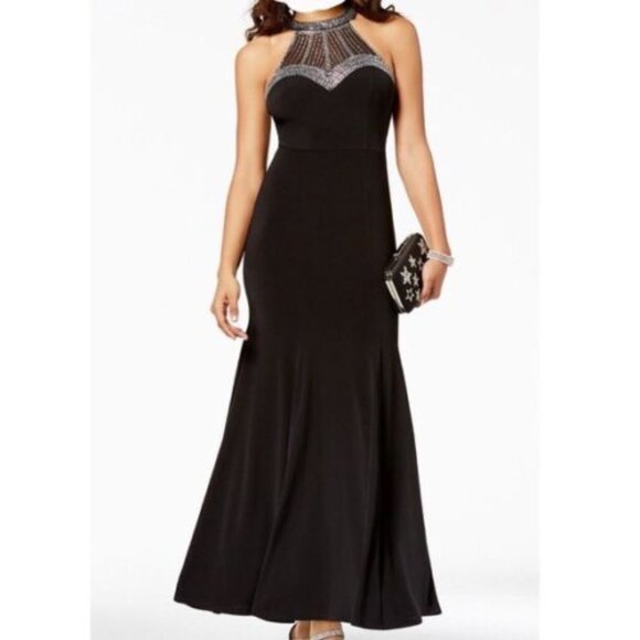 Say Yes To The Prom Dress Gown 5 Black Halter Rhinestone Embellished Gown Long - Picture 2 of 12